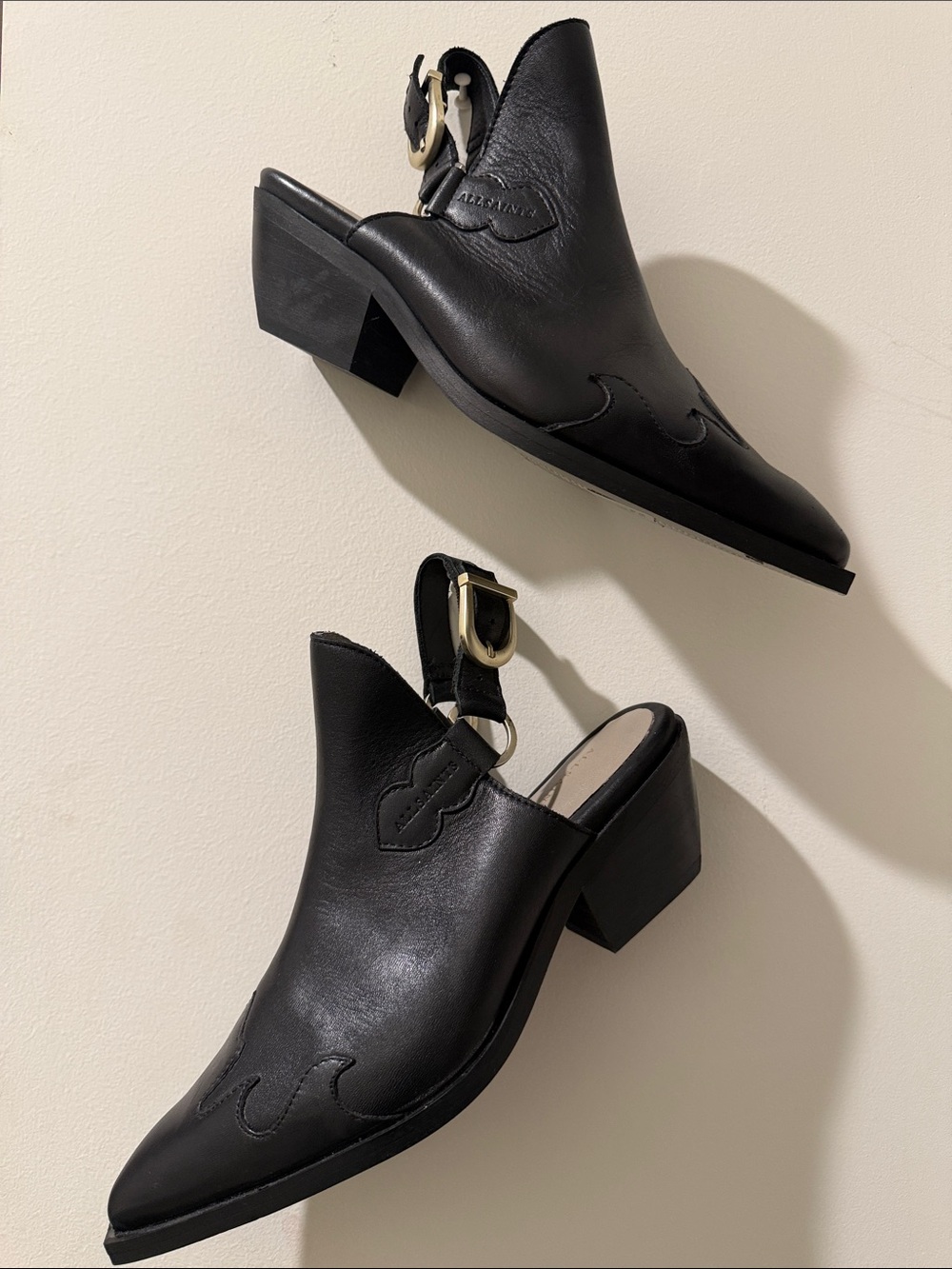 All Saints Black Leather Western Slingback Mules Size Eu 37 US 6.5-7